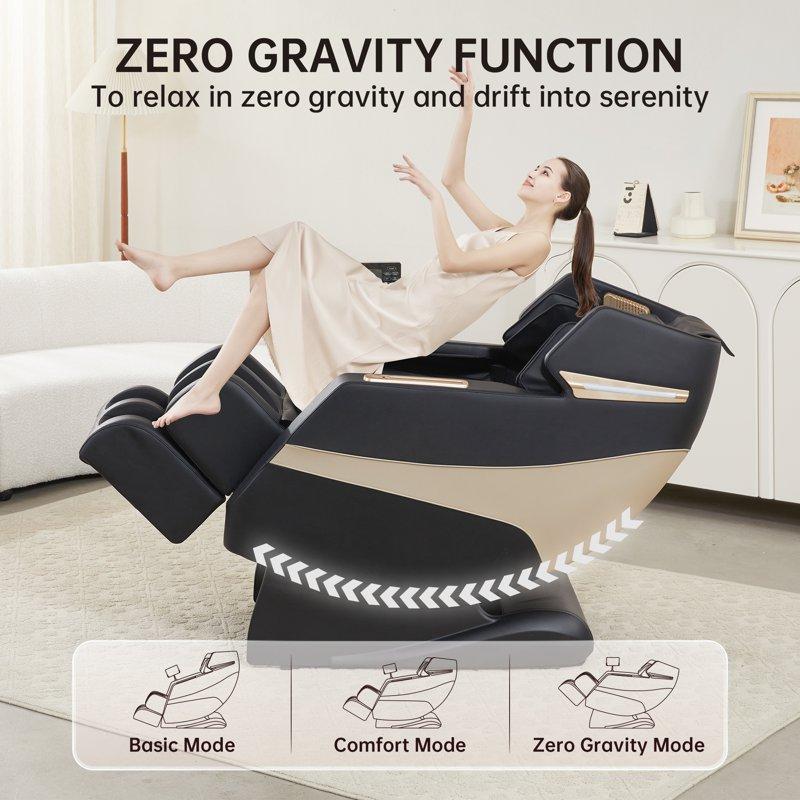Real Relax 3D Massage Chair Full Body Zero Gravity Recliner With SL Track Yoga Stretching Foot Rollers Bluetooth Heating Black