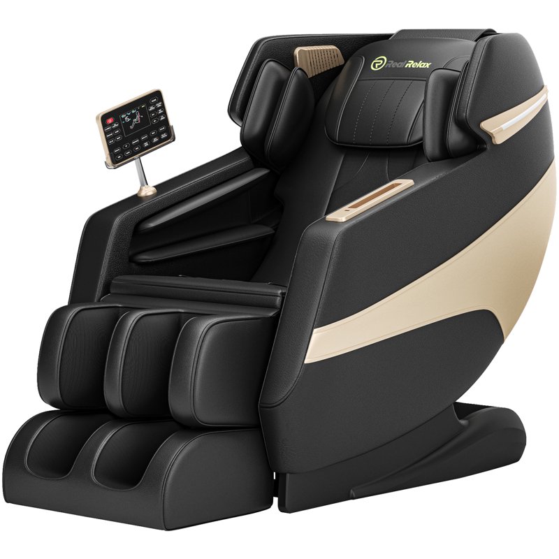 Real Relax 3D Massage Chair Full Body Zero Gravity Recliner with SL Track Yoga Stretching Foot Rollers Bluetooth Heating Black