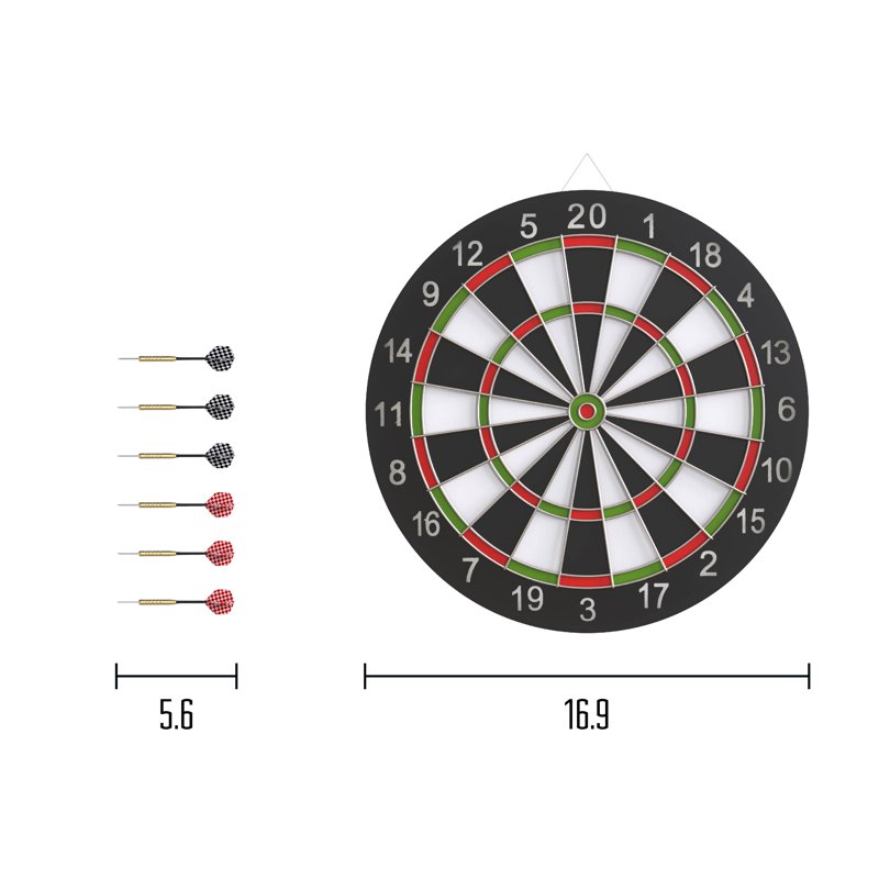 Realplay Hanging Dartboard Reversible Dart Board With 6 Stainless Steel Tip Darts 17”