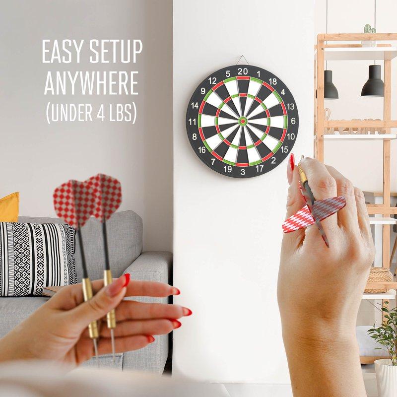 Realplay Hanging Dartboard Reversible Dart Board With 6 Stainless Steel Tip Darts 17”