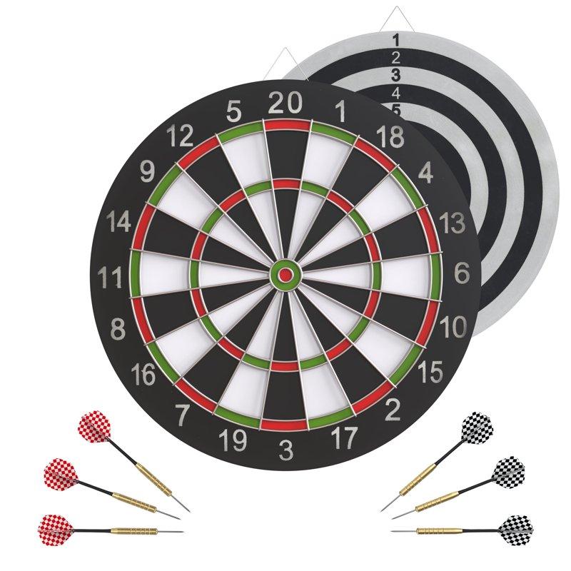 Realplay Hanging Dartboard Reversible Dart Board with 6 Stainless Steel Tip Darts 17”
