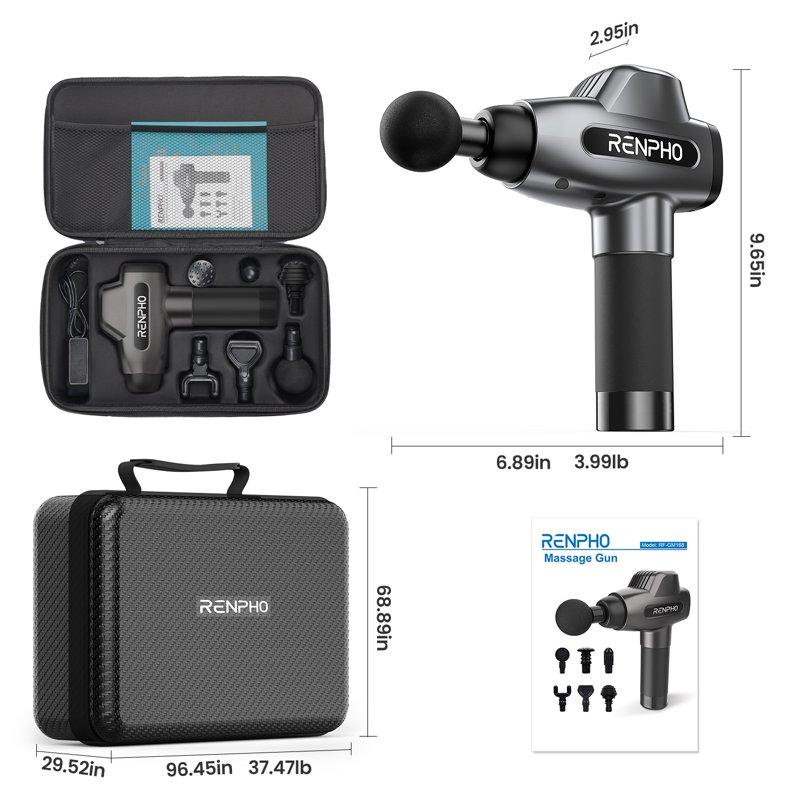 RENPHO Body Massager Muscle Massage Gun For Pain Relief Deep Tissue With 6 Massage Heads FSA & HSA Eligible Gift For Men & Women Black