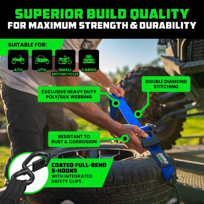 Rhino USA Heavy Duty 2" X 10' Retractable Ratchet Straps 3 033lb Break Strength (Blue 2-Pack)