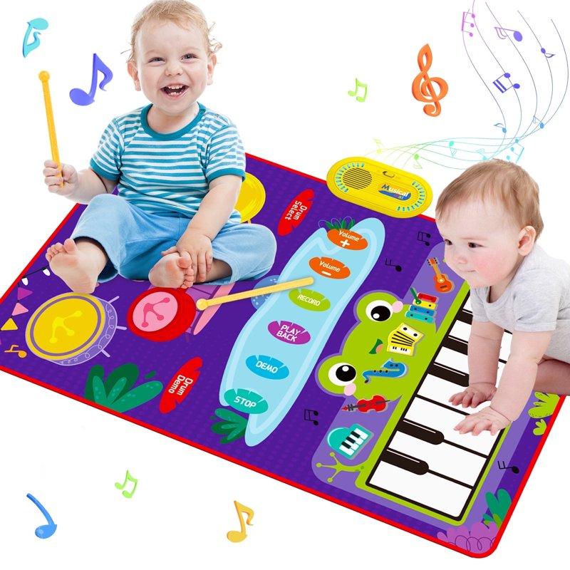 Richgv Upgraded Baby Toys for 1 Year Old Boys Girls 2 in 1 Musical Toys Toddler Piano & Drum Mat with 2 Sticks Learning Floor Blanket Gifts for 1 2 3 4 Year Boy Girl for Birthday Christmas