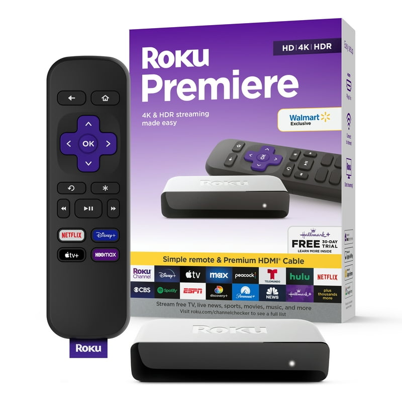 Roku Premiere 4K/HDR Streaming Media Player Wi-Fi® Enabled with Premium High Speed HDMI® Cable and Standard Remote