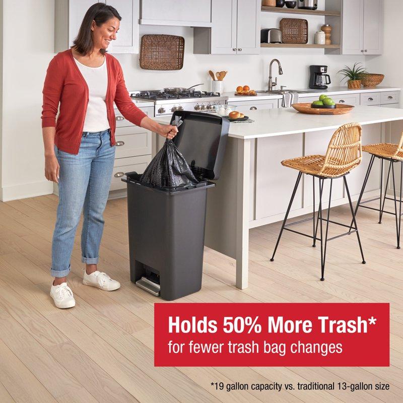 Rubbermaid 19 Gallon Step-on Indoor Kitchen Trash Can With Resin Lid Rim Dual Trash/Recycle Capacity Charcoal