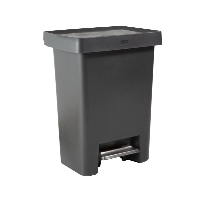 Rubbermaid 19 Gallon Step-on Indoor Kitchen Trash Can with Resin Lid Rim Dual Trash/Recycle Capacity Charcoal