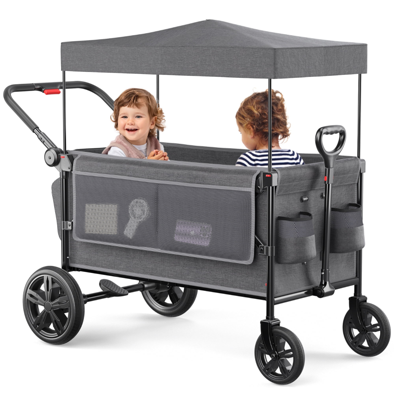 SACVON All-Terrain Stroller Wagon For Toddlers With Canopy Parent Organizer Adjustable Handlebar 2 Cup Holders