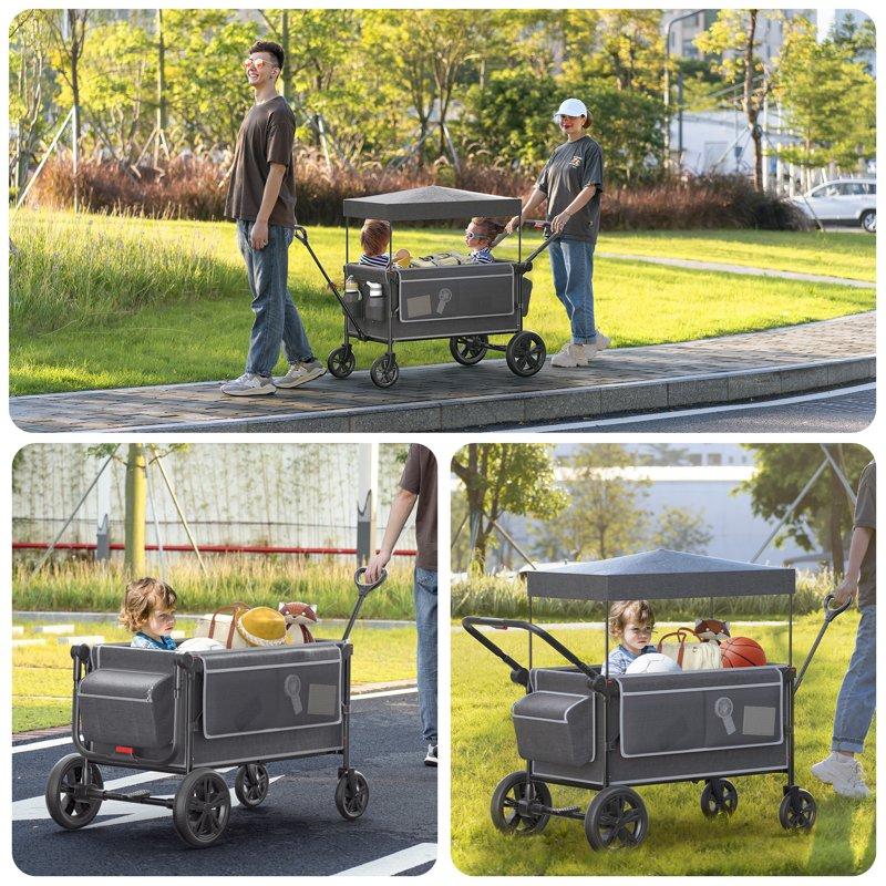 SACVON All-Terrain Stroller Wagon For Toddlers With Canopy Parent Organizer Adjustable Handlebar 2 Cup Holders