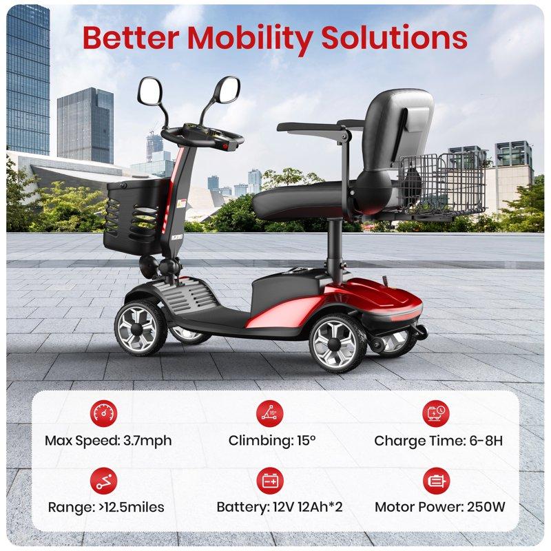 SACVON Upgrade 4 Wheel Mobility Scooter For Seniors Foldable Powered Mobile Wheelchair For Adult 330lbs Red