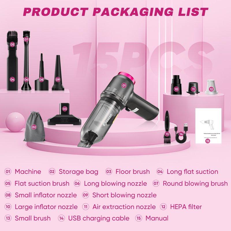 Saker 3-in-1 Car Vacuum Cleaner With 16000PA Powerful Suction Cordless Handheld Vacuum Cleaner With Multi-Nozzles For Car Home Office Pet