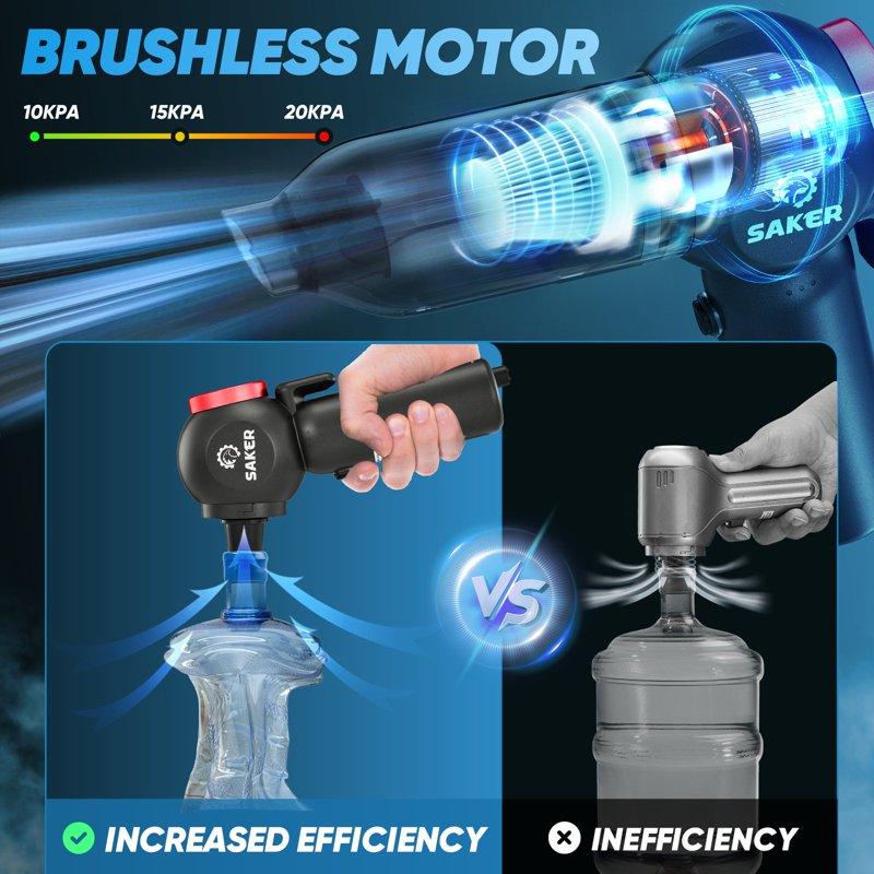 Saker Cordless Car Vacuum Cleaner Powerful 6-in-1 Mini Car Vacuum With 120W/20000PA Brushless Motor Window Breaker & Seatbelt Cutter For Car Home Office