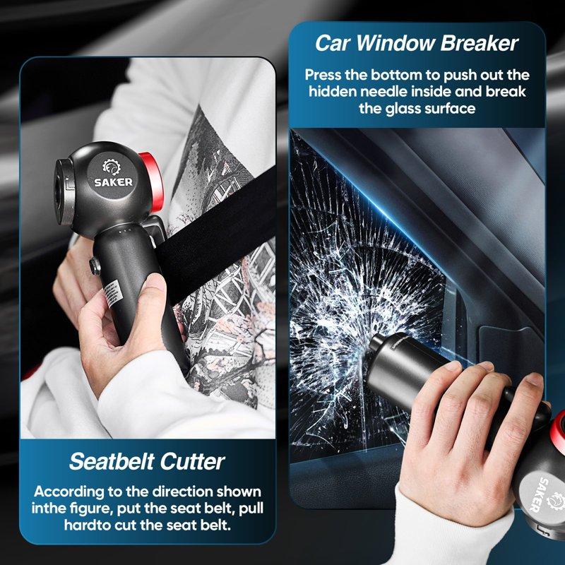 Saker Cordless Car Vacuum Cleaner Powerful 6-in-1 Mini Car Vacuum With 120W/20000PA Brushless Motor Window Breaker & Seatbelt Cutter For Car Home Office