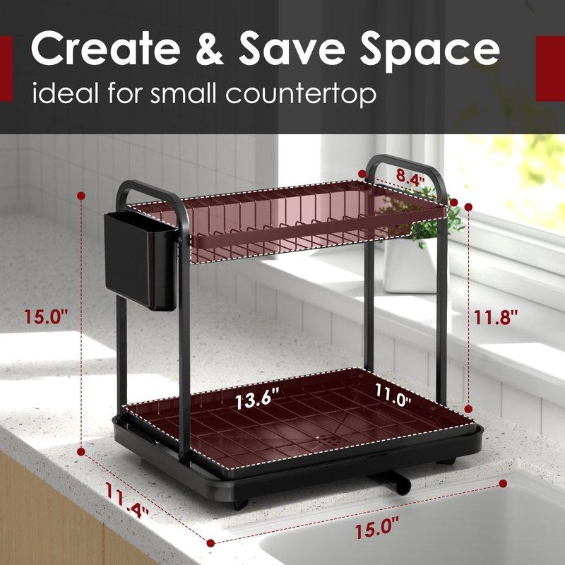 Sakugi Dish Drying Rack 2-Tier Stainless Steel Dish Racks Dish Drainer For Kitchen Counter Black