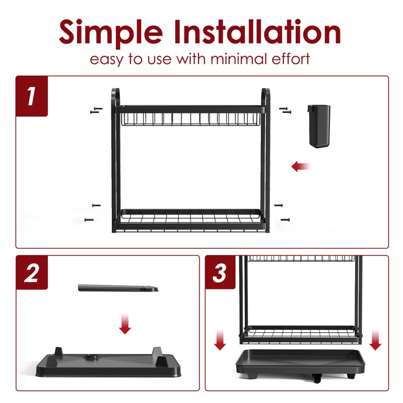 Sakugi Dish Drying Rack 2-Tier Stainless Steel Dish Racks Dish Drainer For Kitchen Counter Black