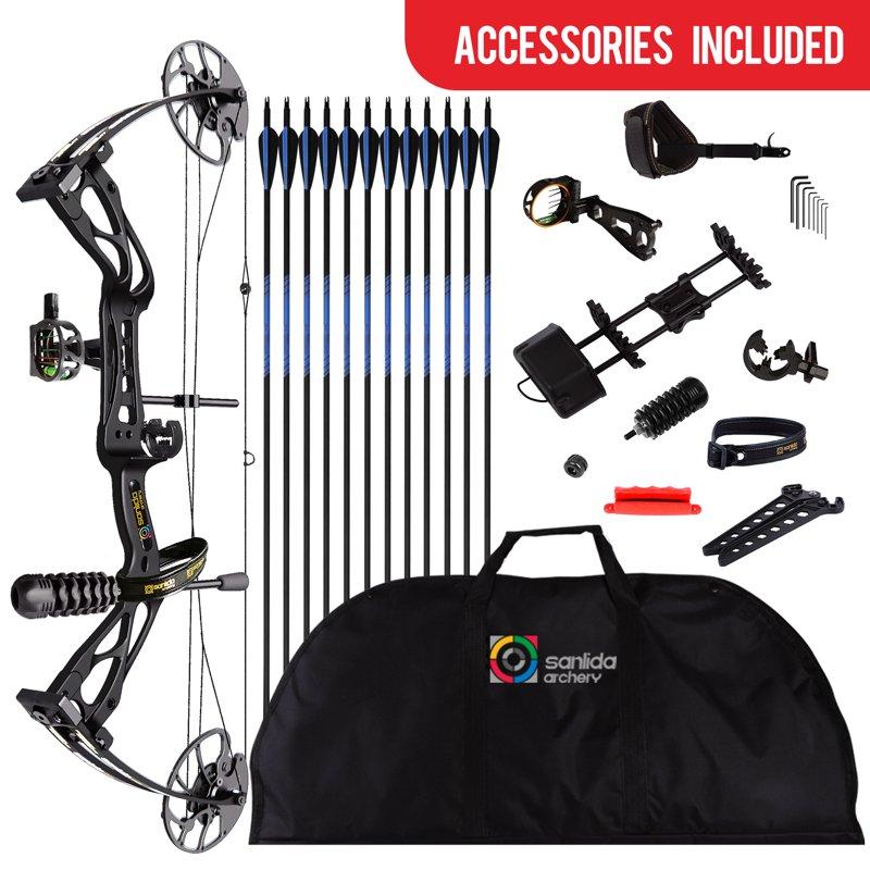 Sanlida DragonX8 RTH Compound Bow Package Black Adjustable 18”-31” Draw Length 0-70lbs Draw Weight 310 FPS