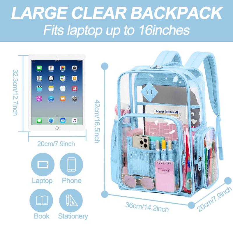 Sanmadrola Clear Backpack Heavy Duty Stadium Approved School Bookbag PVC Backpacks For Adults Travel