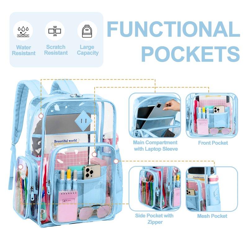 Sanmadrola Clear Backpack Heavy Duty Stadium Approved School Bookbag PVC Backpacks For Adults Travel