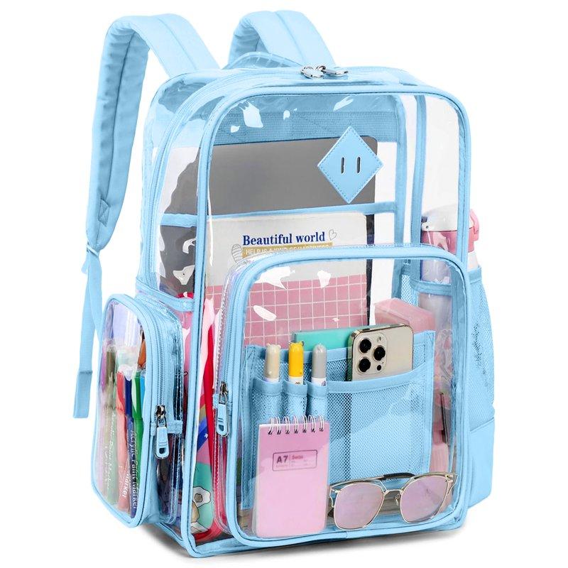 Sanmadrola Clear Backpack Heavy Duty Stadium Approved School Bookbag PVC Backpacks for Adults Travel