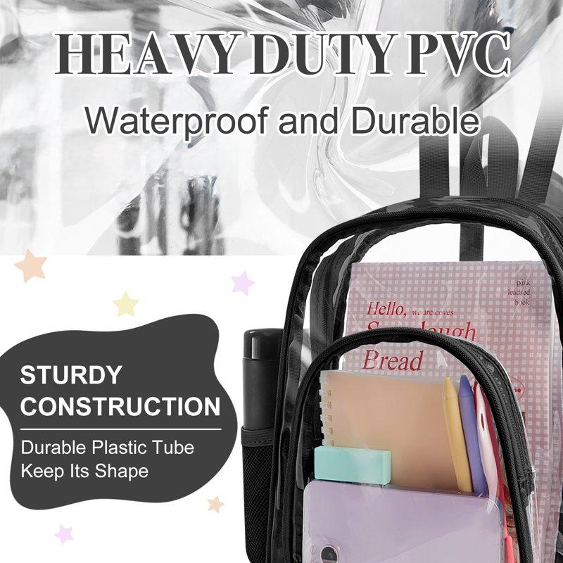 Sanmadrola Mini Clear Backpack Heavy Duty Stadium Approved PVC Transparent Backpacks Small Clear Backpack With Reinforced Strap For School Travel Black