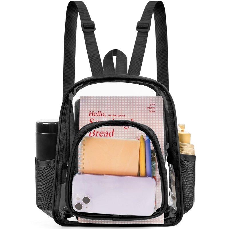 Sanmadrola Mini Clear Backpack Heavy Duty Stadium Approved PVC Transparent Backpacks Small Clear Backpack with Reinforced Strap for School Travel Black