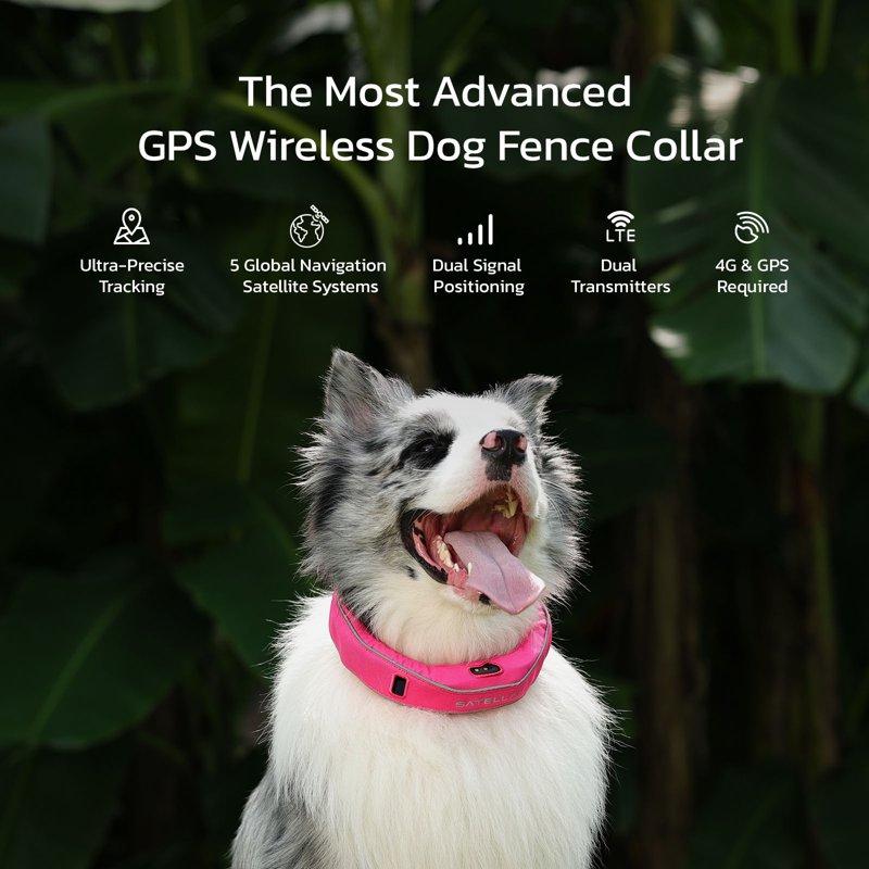 SATELLAI Wireless Fence GPS Dog Collar - AI Analysis Precise Positioning 5-Day Battery IP68 Waterproof Gray