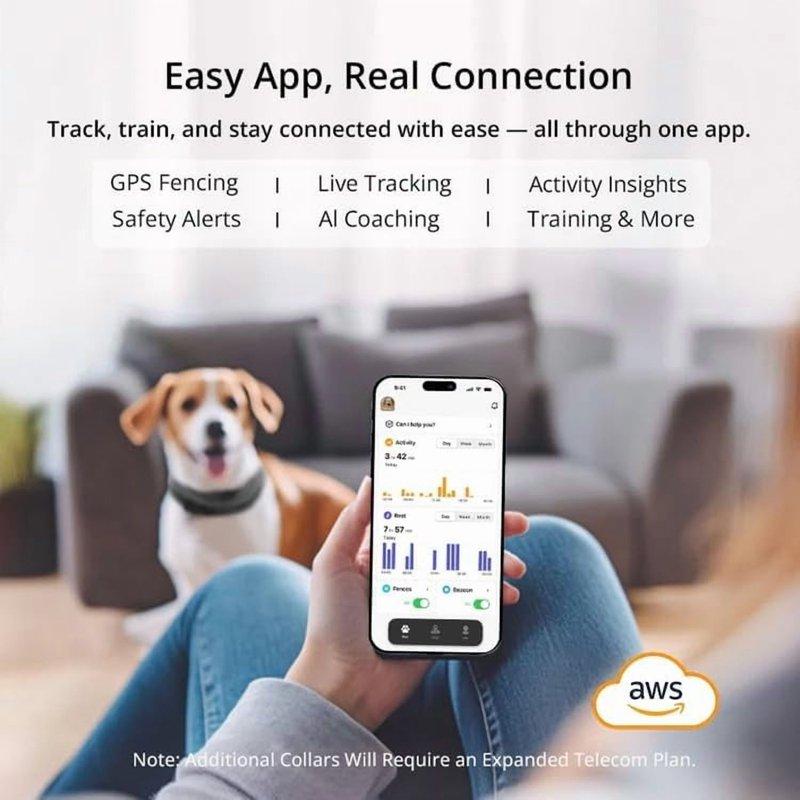 SATELLAI Wireless Fence GPS Dog Collar - AI Analysis Precise Positioning 5-Day Battery IP68 Waterproof Gray