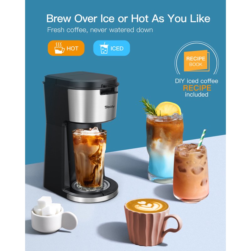 Sboly Iced Coffee Maker Hot And Cold Coffee Maker Single Serve Coffee Maker For K Cup & Ground Coffee With Descaling Reminder And Self Cleaning