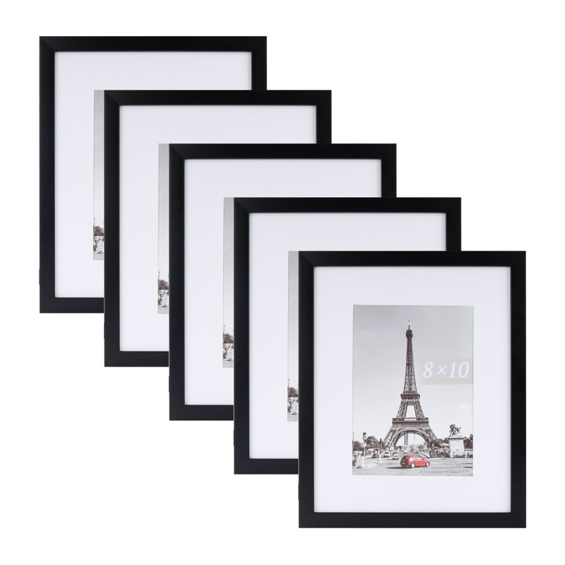 Scholartree 5-in-1 Contemporary Gallery Picture Frame Set 8 x 10 Tabletop Picture Frames Black