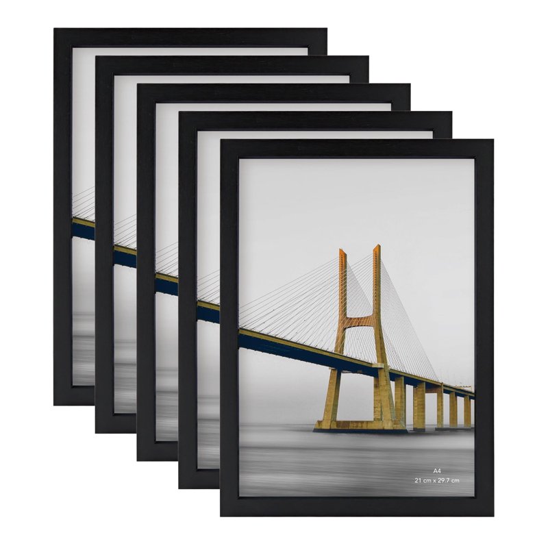 Scholartree 5-in-1 Wood Picture Frames Set Front Loading Basic Tabletop A4 Picture Frame Black