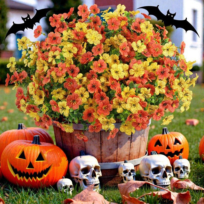 Scidweet 12 Bundles Fake Fall Flowers Autumn Artificial Faux Flowers Outdoors Fall Decorations for Home Garden Yellow Orange