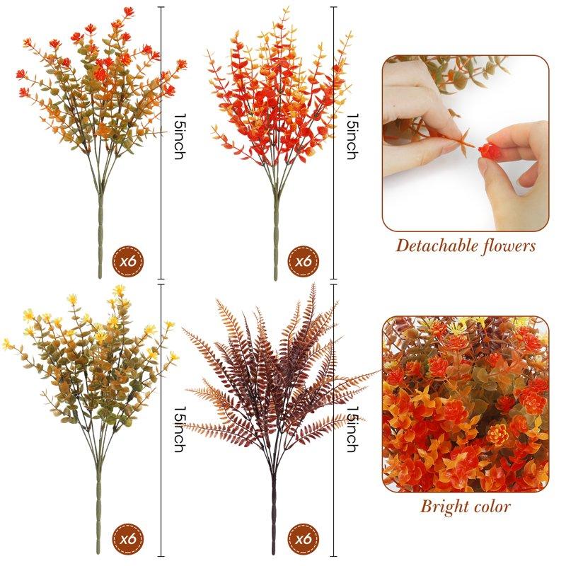 Scidweet 24 Bundles Artificial Fall Flowers Autumn Fake Flowers Fall Decorations For Home Outdoor Garden Harvest Autumn Home Decor