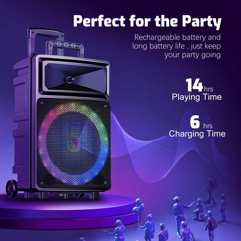 Seenda Karaoke Machine With 2 Wireless Microphones Bluetooth Speaker And Portable PA System – Includes FM Radio And 12" Woofer For Party