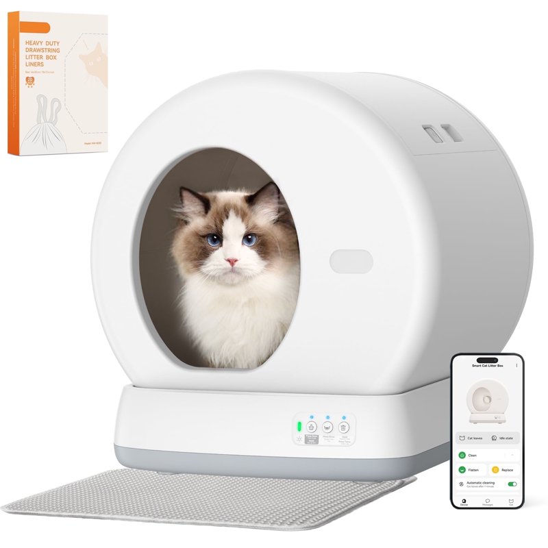 Self-Cleaning Cat Litter Box Automatic Cat Litter Box with APP Control Safety Sensors Odor Isolation & Health Monitoring