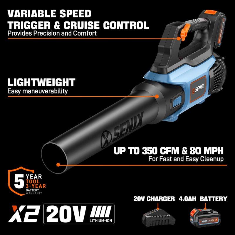 SENIX 20V 2-Tool Cordless Combo Kit 10-Inch String Trimmer & Variable Speed Leaf Blower (One 4.0Ah Battery And Charger Included) S2K2B1-03