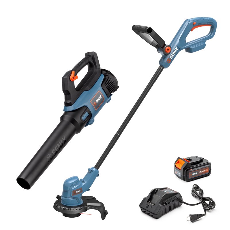 SENIX 20V 2-Tool Cordless Combo Kit 10-Inch String Trimmer & Variable Speed Leaf Blower (One 4.0Ah Battery and Charger Included) S2K2B1-03