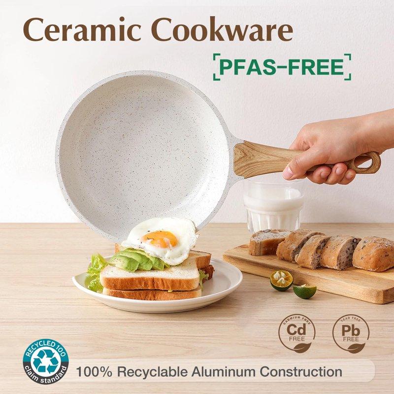 SENSARTE Ceramic Nonstick Pots And Pans Set 10Pcs Healthy Non Stick Cookware Set With Pots Protectors Induction Kitchen Cookware Sets White