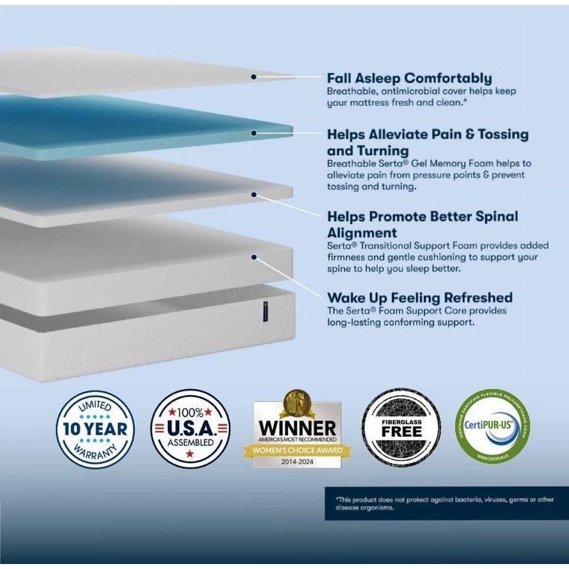 Serta 10" Medium Gel Memory Foam Cooling Queen Tight Top Mattress - Fiberglass Free