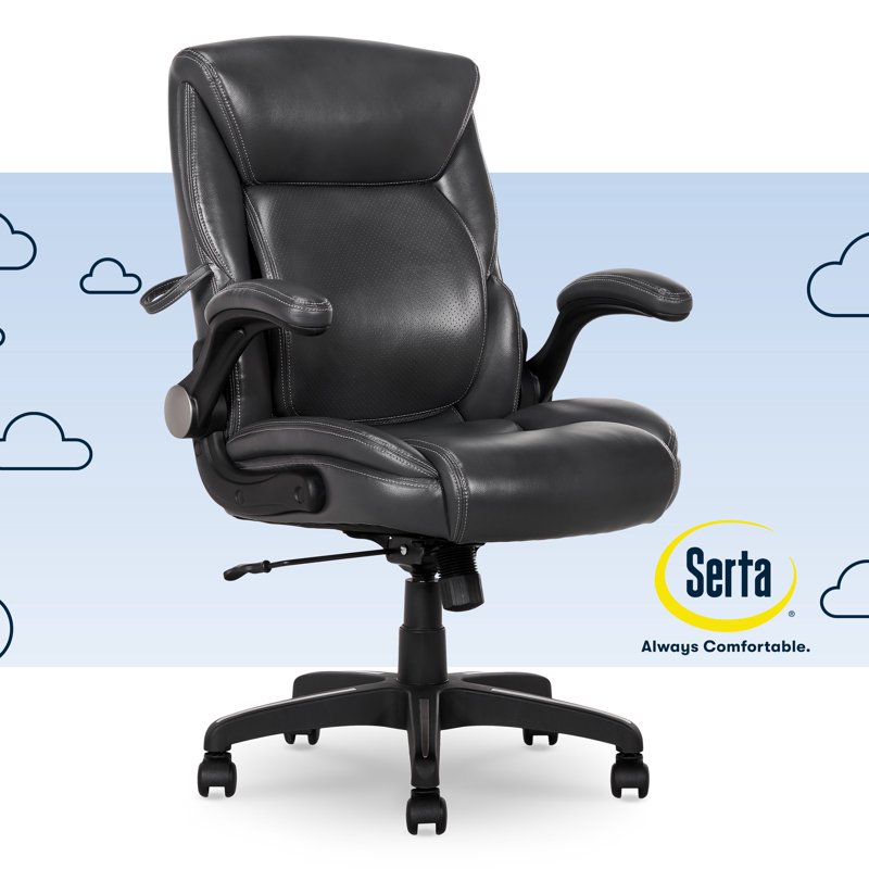 Serta Air Lumbar Bonded Leather Manager Office Chair Gray Faux Leather