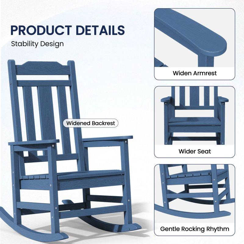 SERWALL Outdoor Rocking Chair HDPE Patio Rocking Chair Heavy Duty Front Porch Rocker Blue