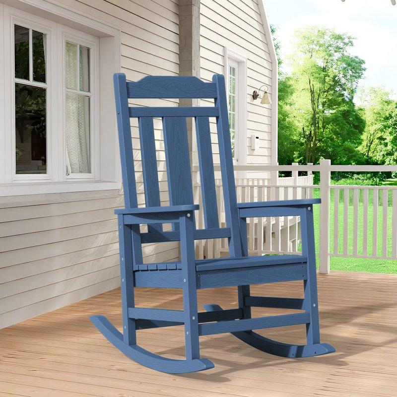 SERWALL Outdoor Rocking Chair HDPE Patio Rocking Chair Heavy Duty Front Porch Rocker Blue