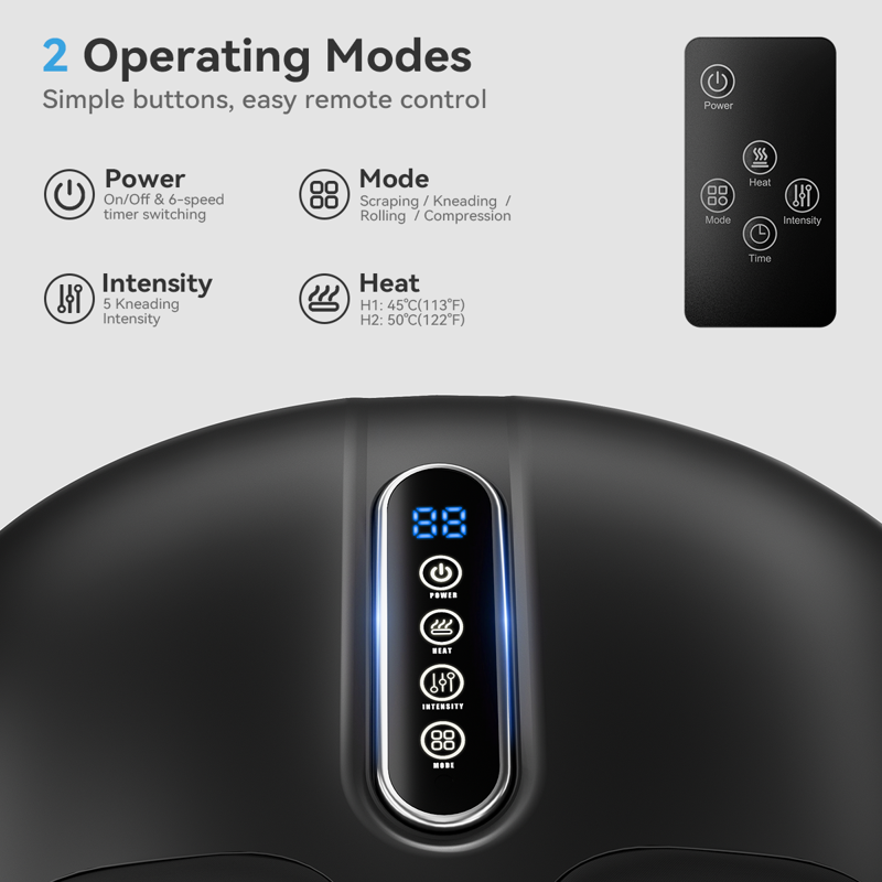 Shiatsu Foot Massager With Heat 4-Modes Massage & 5 Intensities Caveen Feet Massage Machine With Remote Control Auto-Off Timers Gifts For Women Men