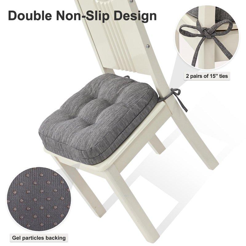 Shinnwa Chair Cushions With Ties 3.5" Thick Tufted Memory Foam Chair Pads Set Of 4 Dual-layer Comfy Seat Cushions For Kitchen Dining Chairs 16.5" X 16.5" Patent Design Non-Slip Bottom Gray