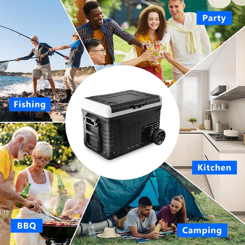 Simzlife 12V Car Refrigerator 37QT Electric Cooler DC/AC -4℉~68℉ RV Freezer Fridge Cooler With Wheels & 2 Baskets