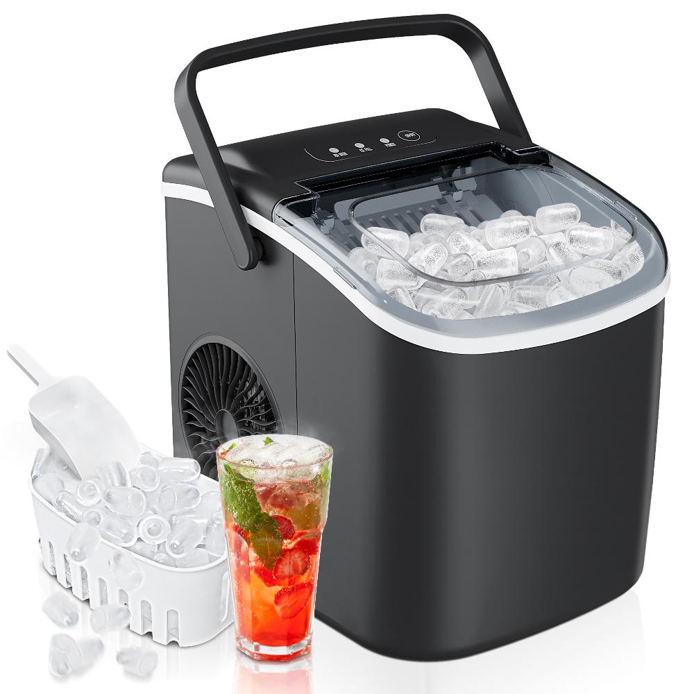 Simzlife 26 Lbs/24H Countertop Ice Maker Machine 9 Bullet-Shaped Ice In 6 Min Auto-Cleaning