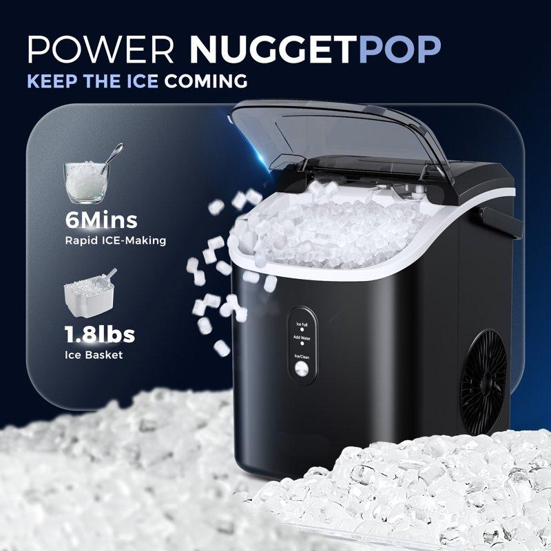 Simzlife Nugget Ice Maker Countertop 34.9lbs Per Day Chewable Pebble Nugget Ice Machine With Touch Screen For Home Kitchen Office Stainless Steel Black