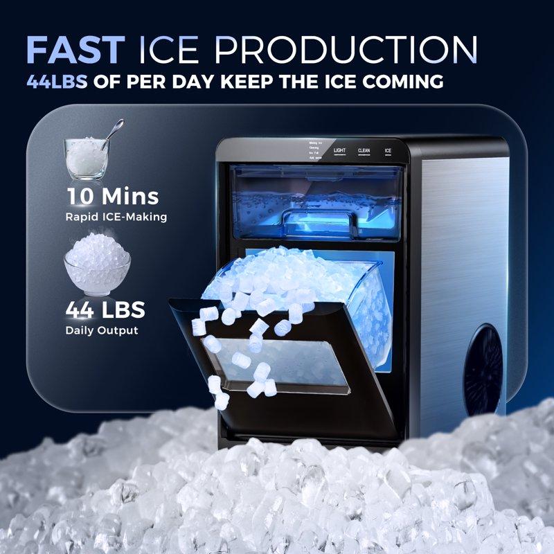 Simzlife Nugget Ice Maker Countertop 44.9lbs Per Day Chewable Pebble Nugget Ice Machine With Touch Screen For Home Kitchen Office Stainless Steel Black