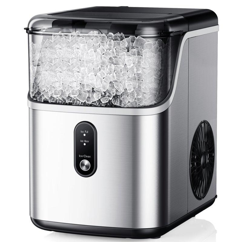Simzlife Nugget Ice Maker Countertops 35.9lbs Per Day Portable Pebble Ice Machine Crushed Sonic Ice Maker With Soft Chewable Ice For Home Party RV Camping Stainless Steel Silver