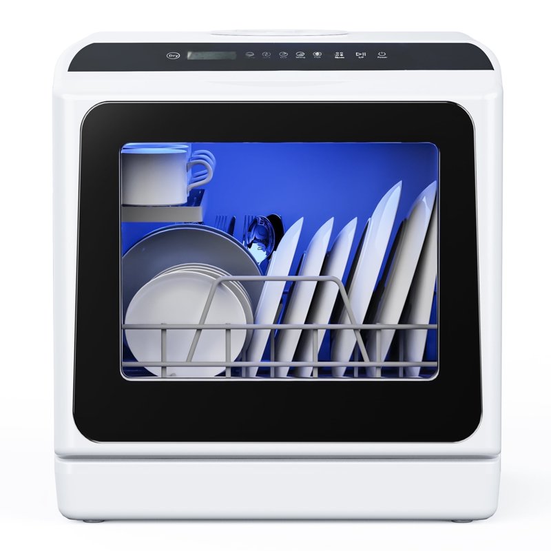 Simzlife Portable Countertop Dishwasher with 5-Liter Built-in Water Tank and Air-Dry Function 5 Washing Programs 4 Place Setting