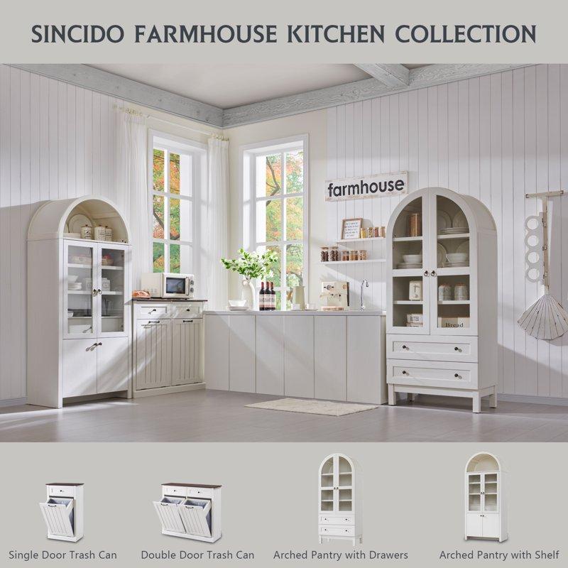 SinCiDo Arched Kitchen Pantry Storage Cabinet 71-Inch Tall Wood Adjustable Shelves 2 Doors 2 Drawers